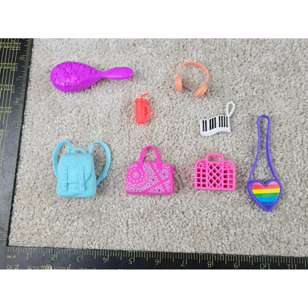 Barbie Doll Accessories Lot Multicolor Backpack Handbags Brush Headphones 8pc